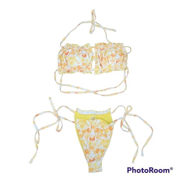 Bandeau 2 Piece Set Bikini Set Strapless Tassel Fringe Swimsuit Size M - Picture 1 of 8